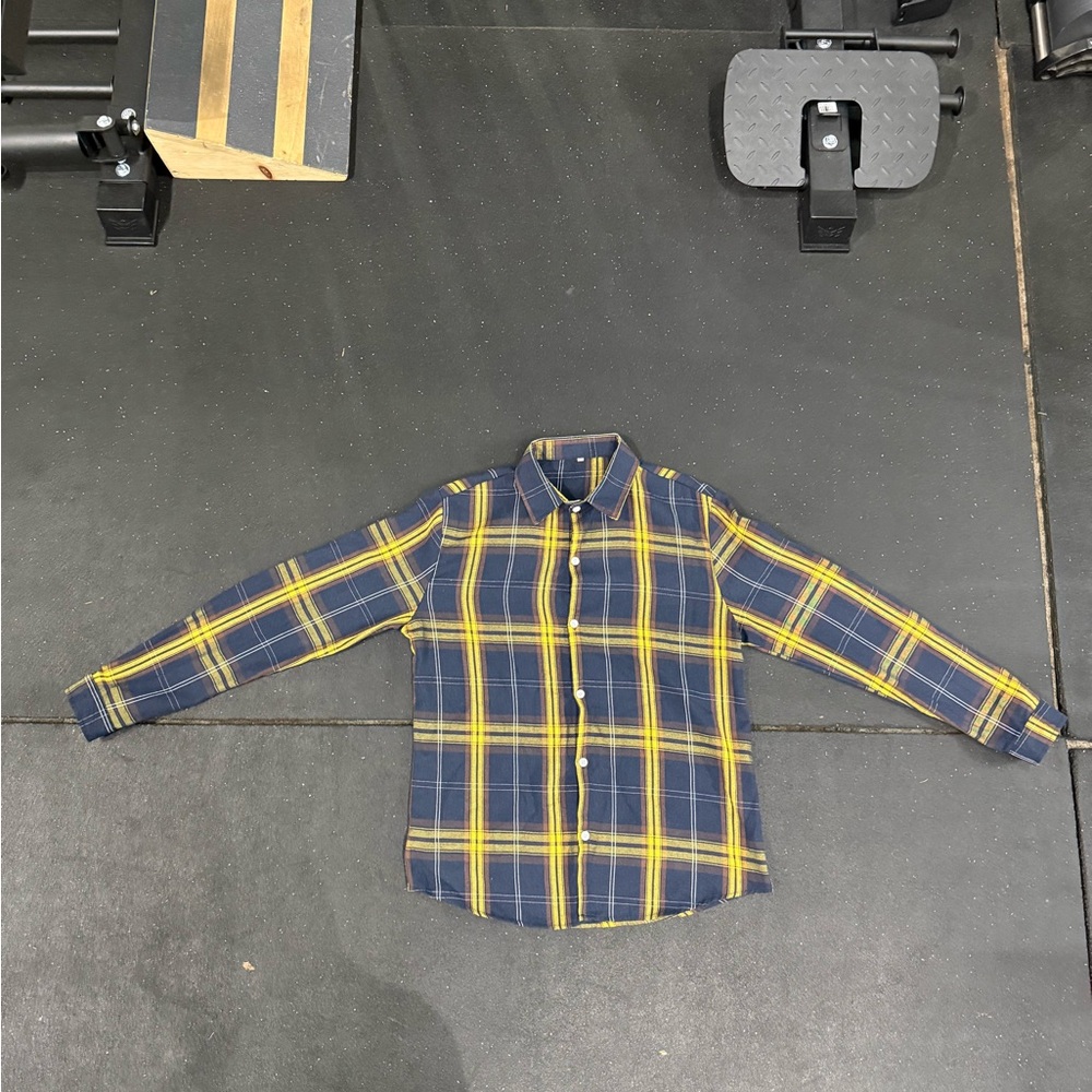 Men's Blue and Yellow Plaid Shirt